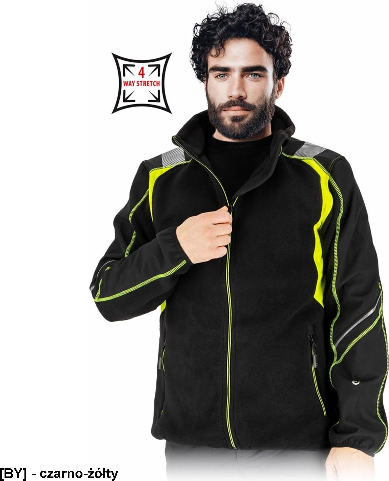 LH-TAYGER Bluza ochronna męska stójka dzianina polar 100% 2 kieszenie rękawy wykończone lamówką pasy odblaskowe softshell 4-kierunkowy stretch 100% p