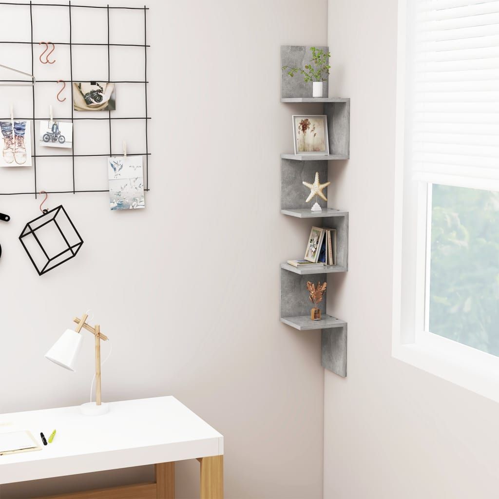 vidaXL Narożna półka ścienna, szarość betonu, 20x20x127,5 cm, płyta