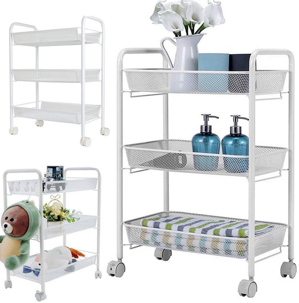 Półka łazienkowa kuchenna szafka na kółkach regał metalowa trzy poziomy 3