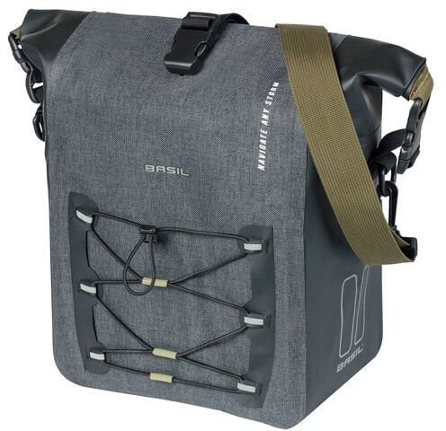 Sakwa pojedyncza BASIL NAVIGATOR STORM SINGLE PANNIER BAG MIK SIDE M 12-15 L, MIK System (ready to go) wodoodporna grey black (NEW)