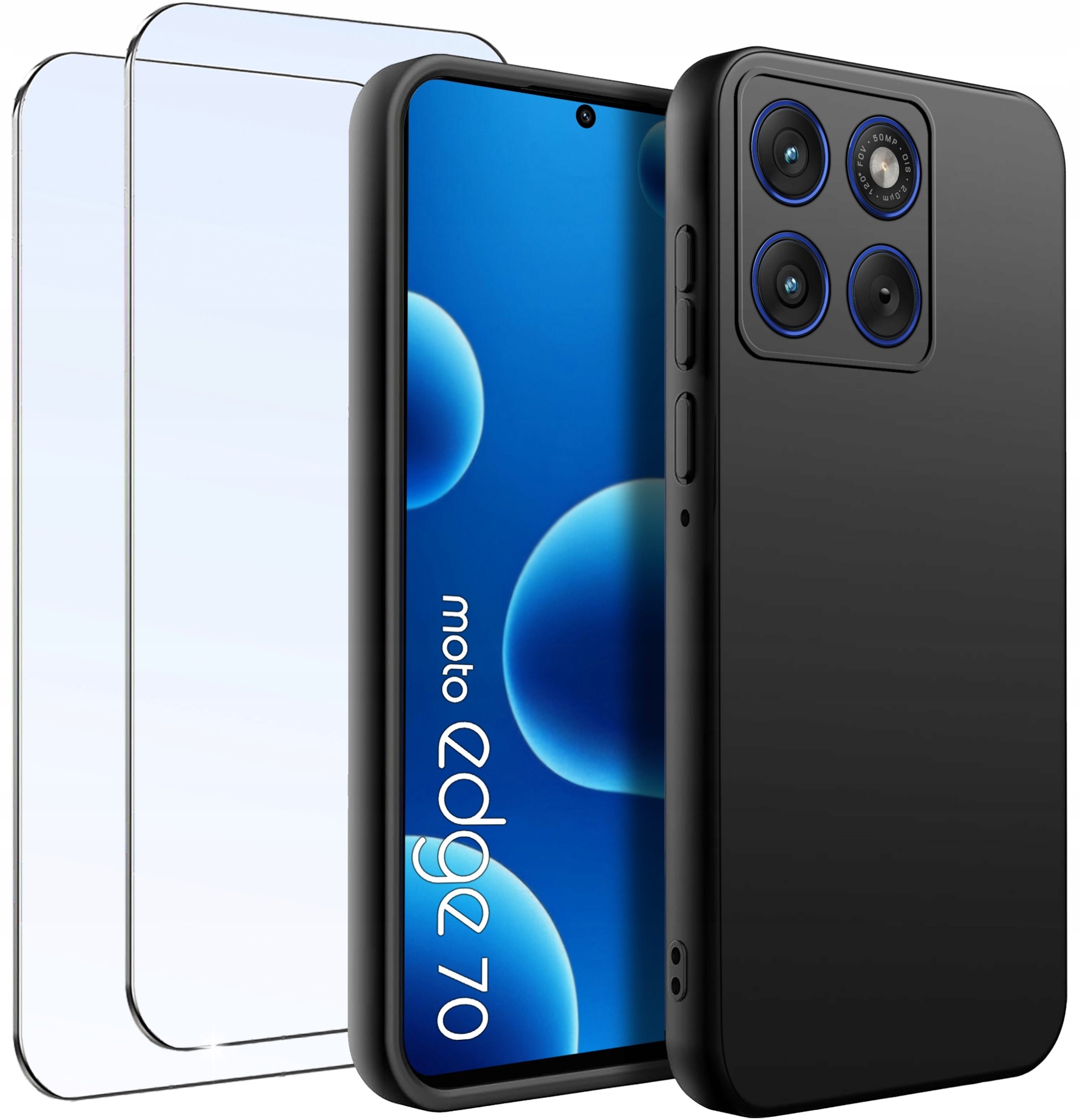 krainaGSM Etui do Motorola Edge 70 Matowe Czarne Silikon Slim 2 SZTUKI SZKŁO