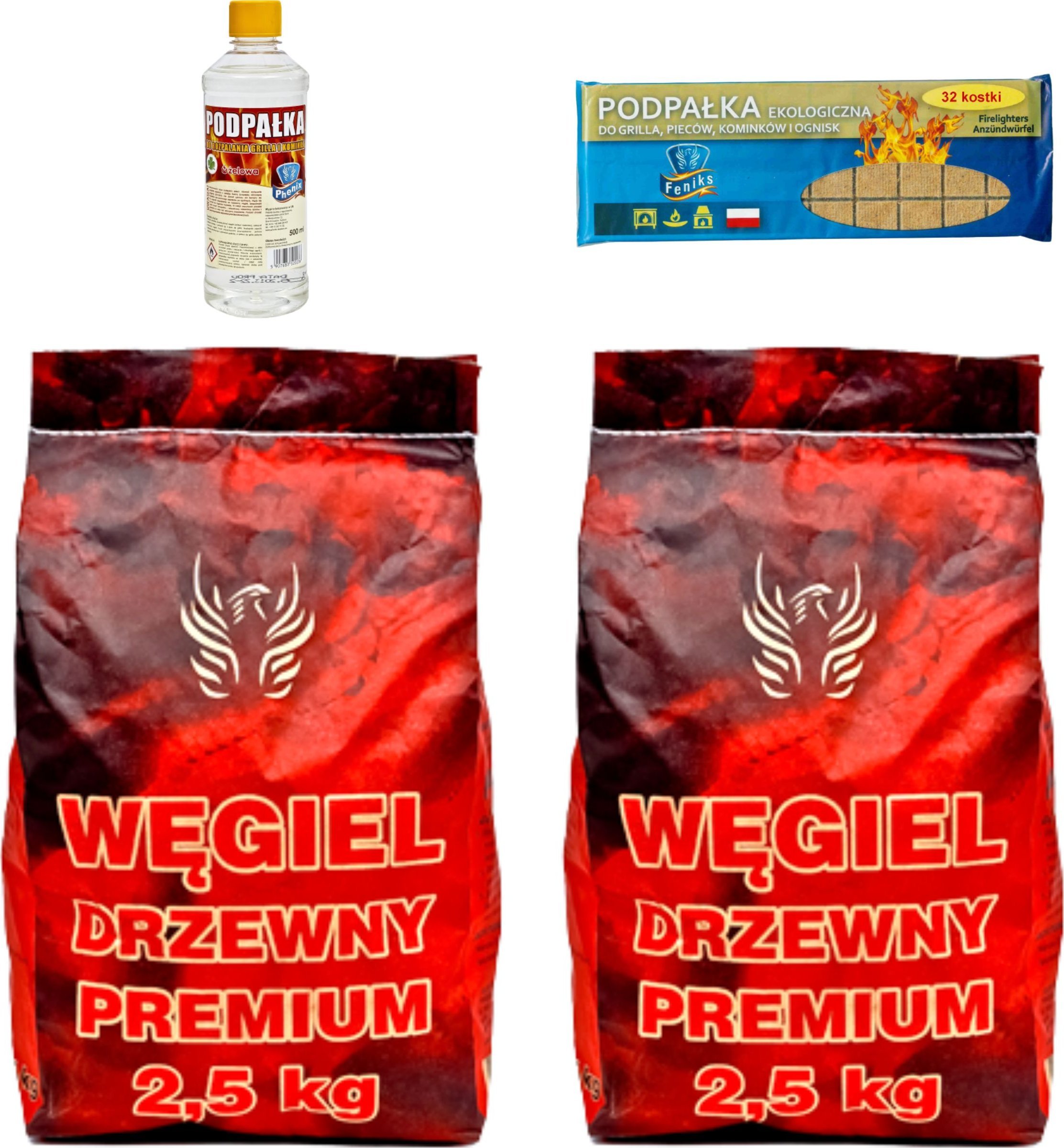 Feniks Węgiel drzewny 5kg, Podpałka do rozpalania grilla Komplet do grillowania