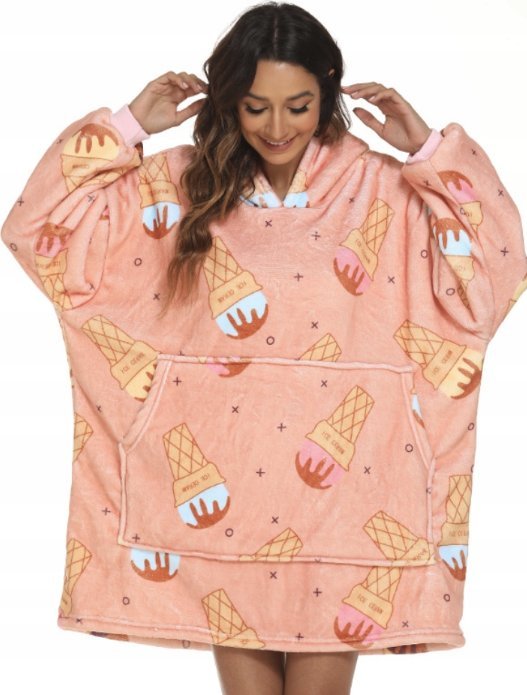Bluza pluszowa z kapturem comfy koc oversize ciepła lody ice cream