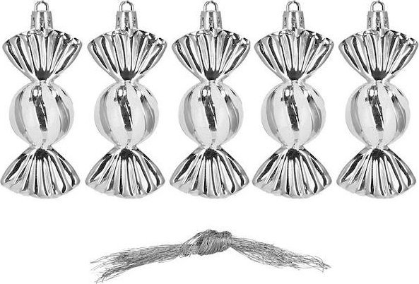 Springos Bombki choinkowe 5 szt. cukierki, srebrny zestaw choinkowy UNIWERSALNY