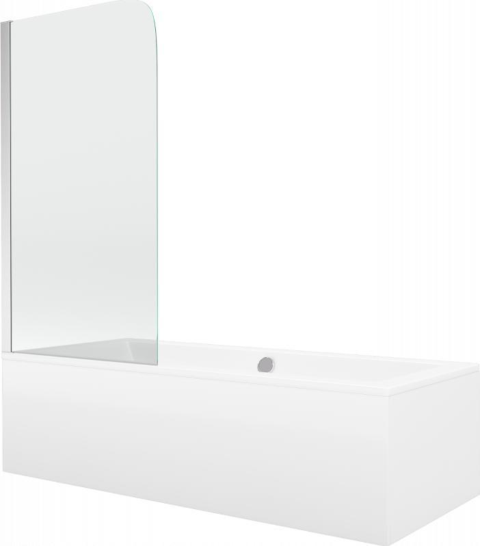Wanna Mexen Mexen Cube wanna prostokątna 180 x 80 cm z obudową i parawanem 1-skrzydłowym 70 cm, transparent, chrom - 550518080X9007010100