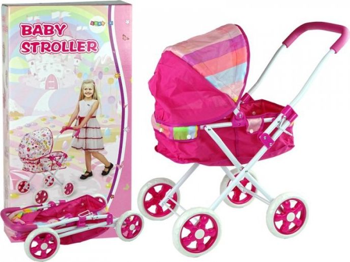 Lean Sport Import LEANToys Wózek Spacerówka Dla Lalek Różowy z Kolorowym Daszkiem 66 cm