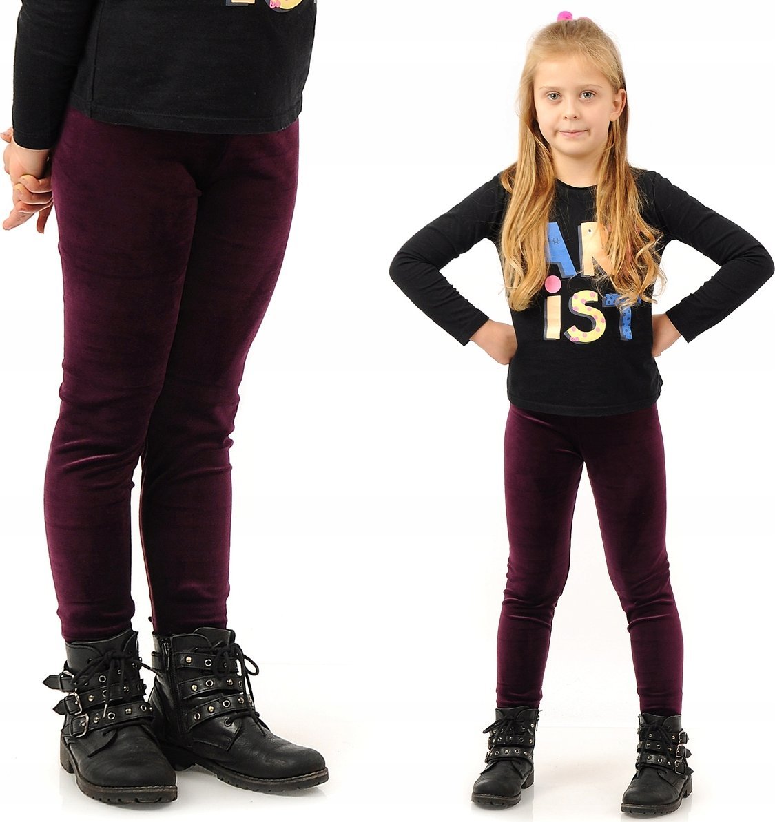 Legginsy dziewczęce Welurowe Elastyczne Spodnie Getry Welur Śliwkowe 128