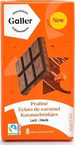 Milk chocolate tablet with praline filling and caramel chips Galler Lait Praline Eclats de Caramel, 180 g