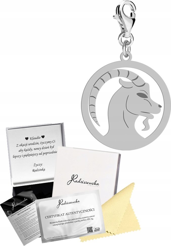 Radziszewska Jewellery Charms Srebrny Zodiak Koziorożec Znak Zodiaku 925 Prezent Kobieta DEDYKACJA