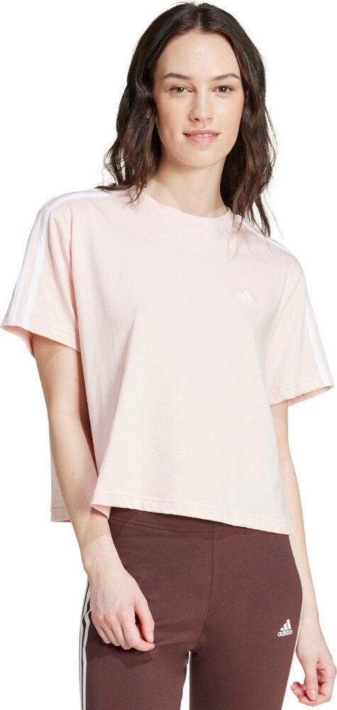 Adidas Koszulka damska adidas Essentials 3-Stripes Single Jersey Crop Top różowa IY4227 L