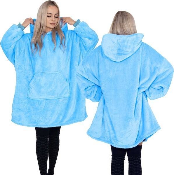 Springos Kocobluza damska męska oversize koc bluza 2w1 z kapturem XXL ciepła morski niebieski UNIWERSALNY