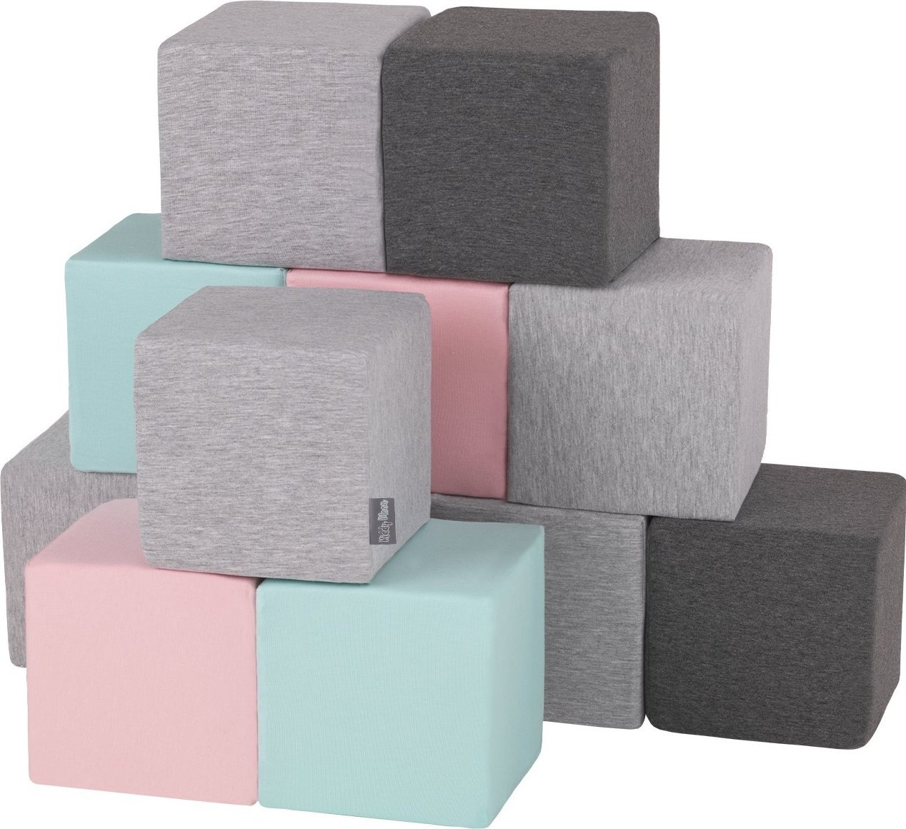 KiddyMoon Miękkie klocki 14cm sześciany: jasnoszary-ciemnoszary-różowy-miętowy 12 Zabawka klocki z pianki