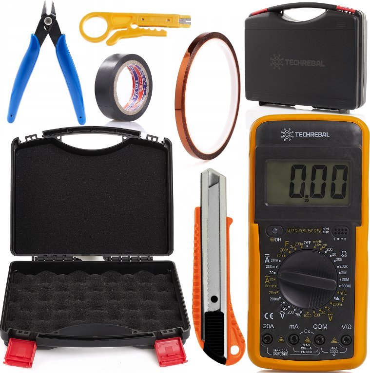 Multimetr Miernik Zestaw 7 Akcesoriów w Walizce dla Elektryka Techrebal