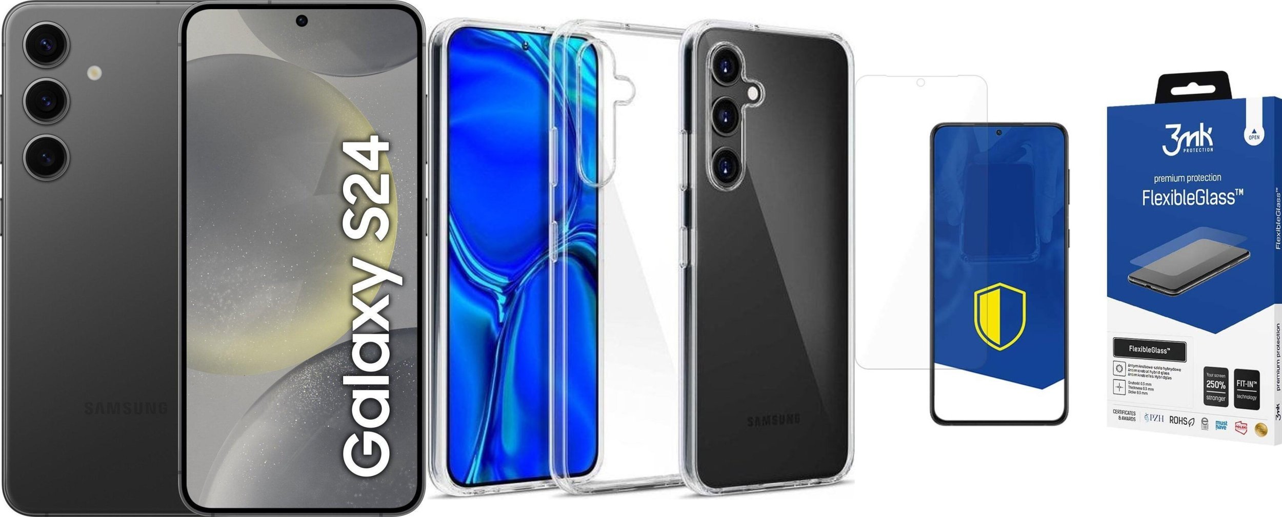 Smartfon Samsung Galaxy S24 5G 8/256GB Czarny (SM-S921BZK) + FlexibleGlass + Etui Clear Case