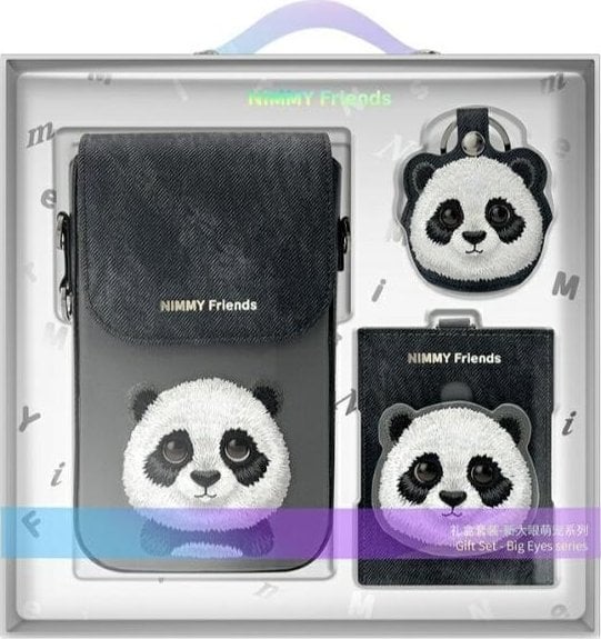 Nimmy Zestaw 3w1 torebka na telefon + portfel + etui na lokalizator czarny/black Big Eyed Pet 2.0 Panda