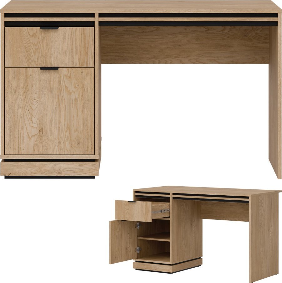 Biurko prostokątne z szufladą i szafką Lamele Dąb Cremona Czarny FERRO FE17