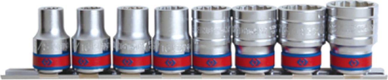 King Tony ZESTAW NASADEK CALOWYCH 1/2" 8cz. KRÓTKIE 12-kąt. 3/8" - 7/8", SZYNA King Tony