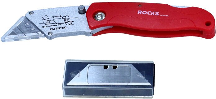 ROOKS NÓŻ, NOŻYK Z OSTRZEM TRAPEZOWYM 61X33 MM, SKŁADANY 10 OSTRZY