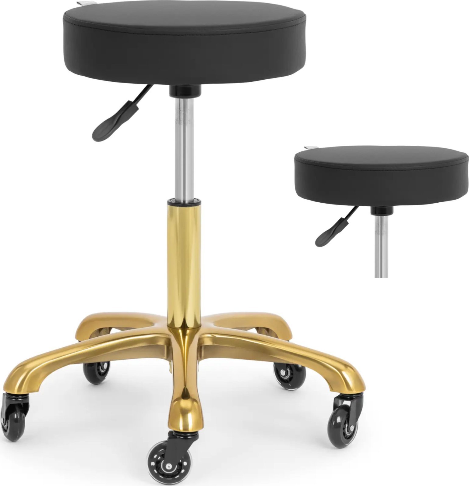 Physa Taboret stołek kosmetyczny na kółkach do 150 kg WORCESTER - czarno złoty Taboret stołek kosmetyczny na kółkach do 150 kg WORCESTER - czarno złot