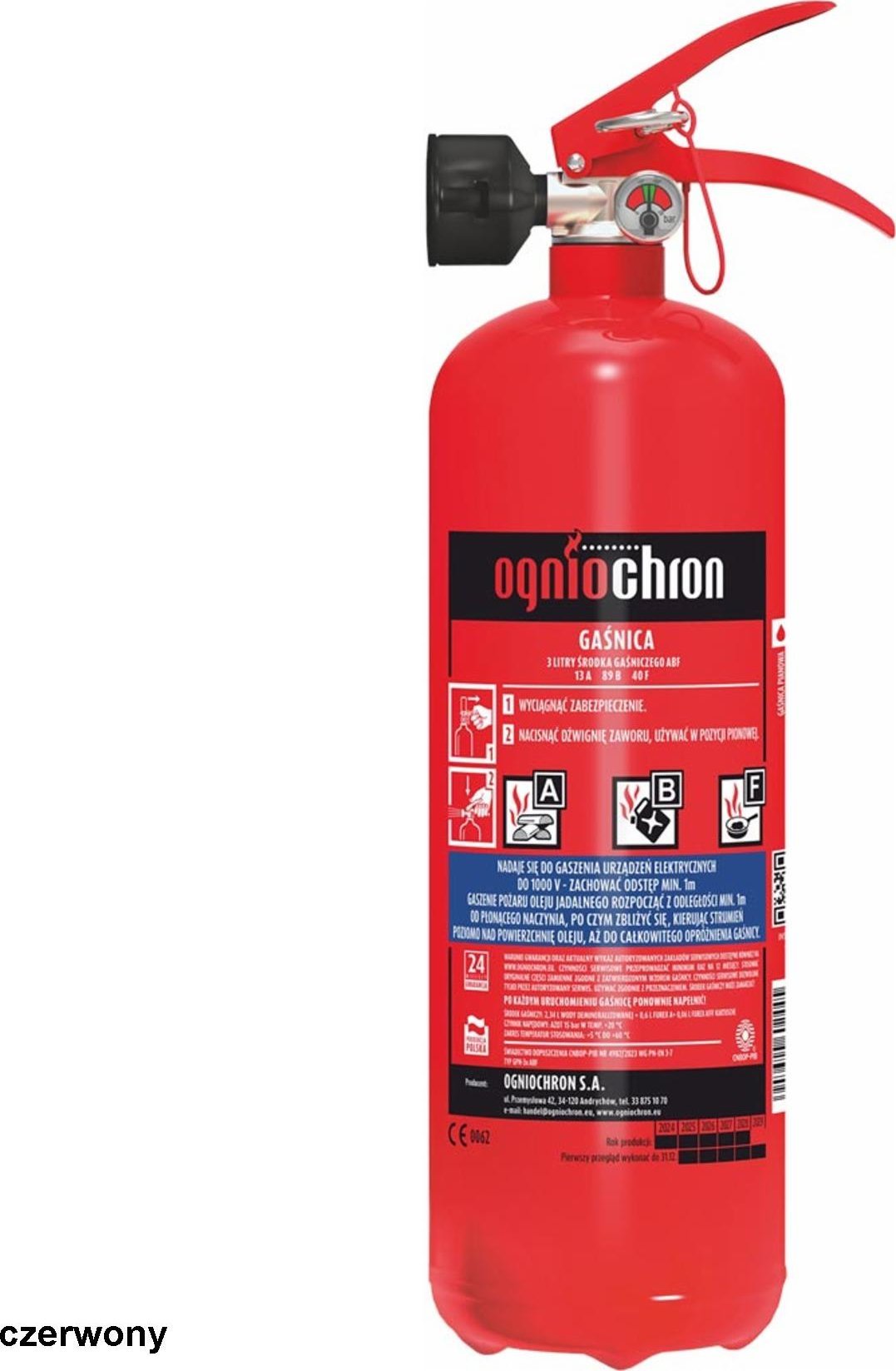 Ogniochron OGPN-3XABF - Gaśnica pianowa gaszenie pożarów grupy ABF czas dziłania 12 sek zakres temperatur stosowania +5C +60C polecana w gastronomii k