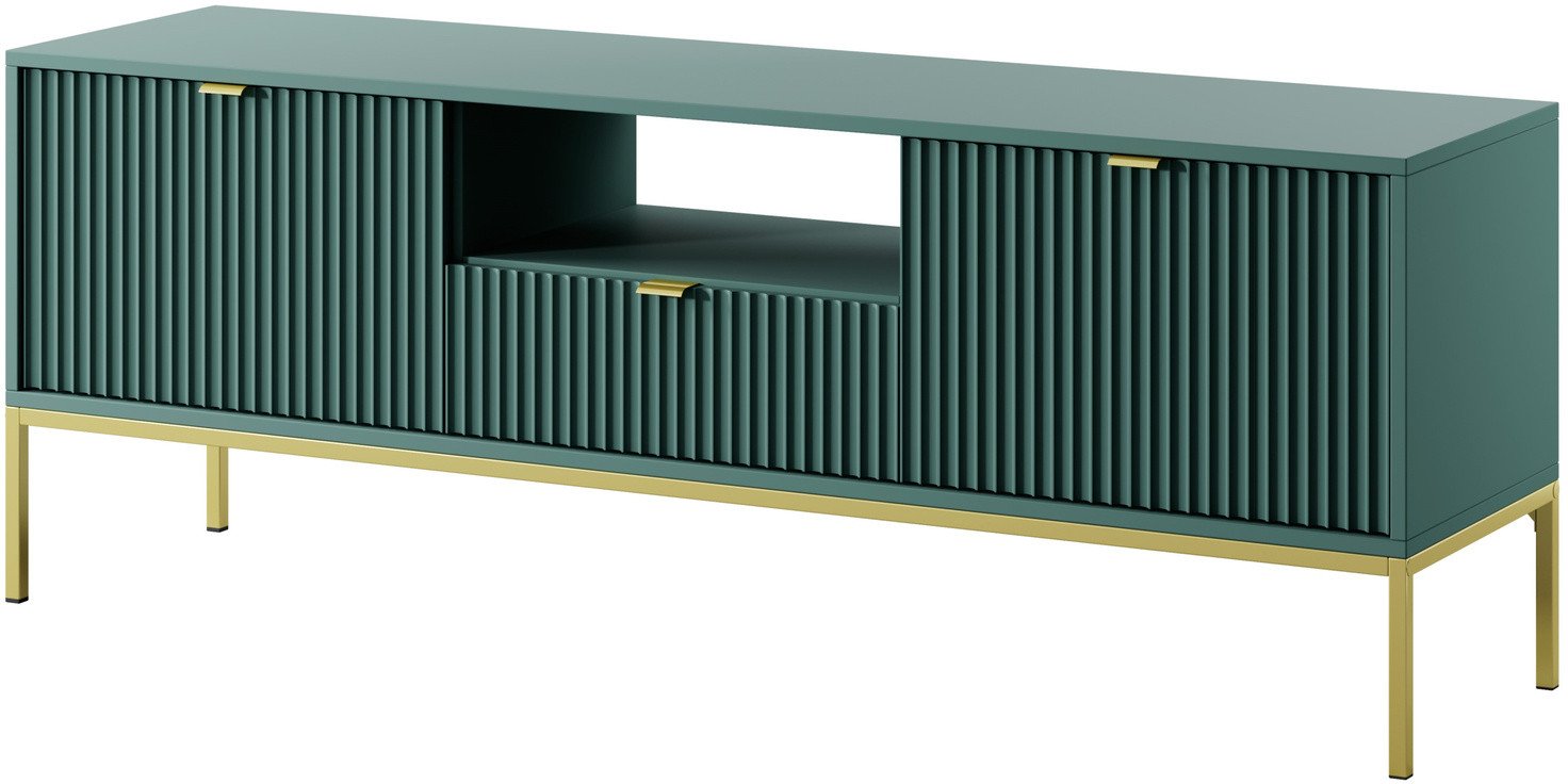 Stylowa szafka RTV Kioto RTV154 w kolorze zielonym i złotymi nóżkami