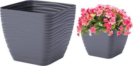 Form-Plastic Doniczka z podstawką antracytowa plastikowa 22,6x20,9cm kwadratowa