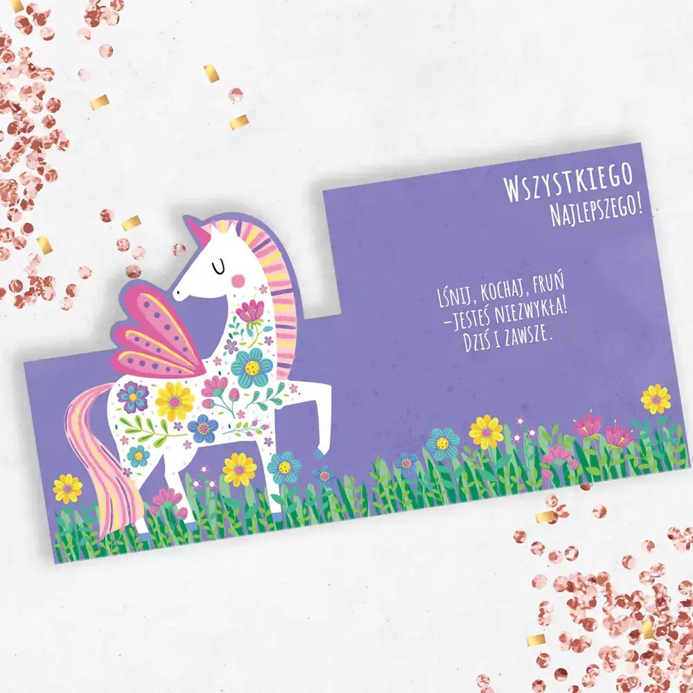 Karnet KW wycinany Urodziny - Pegaz