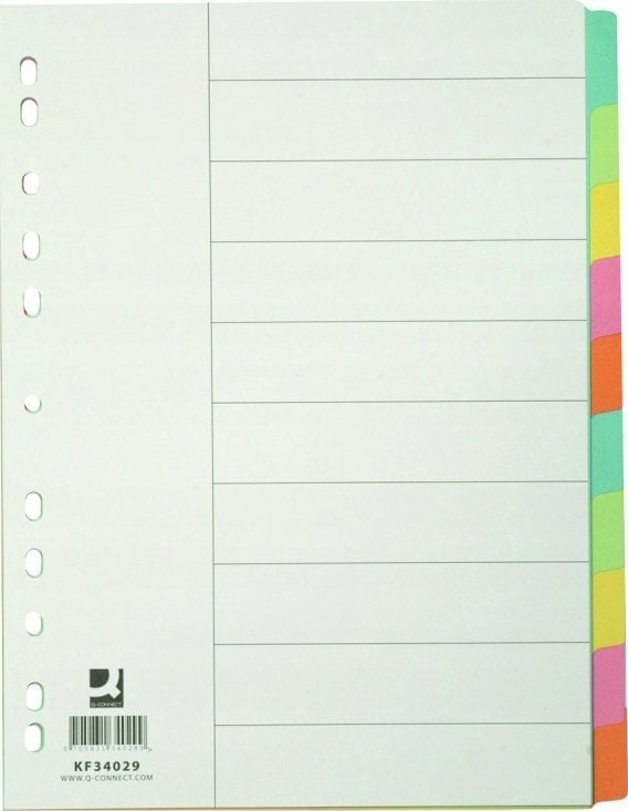 QConnect Przekładki Q-CONNECT, karton, A4, 223x297mm, 10 kart, mix kolorów