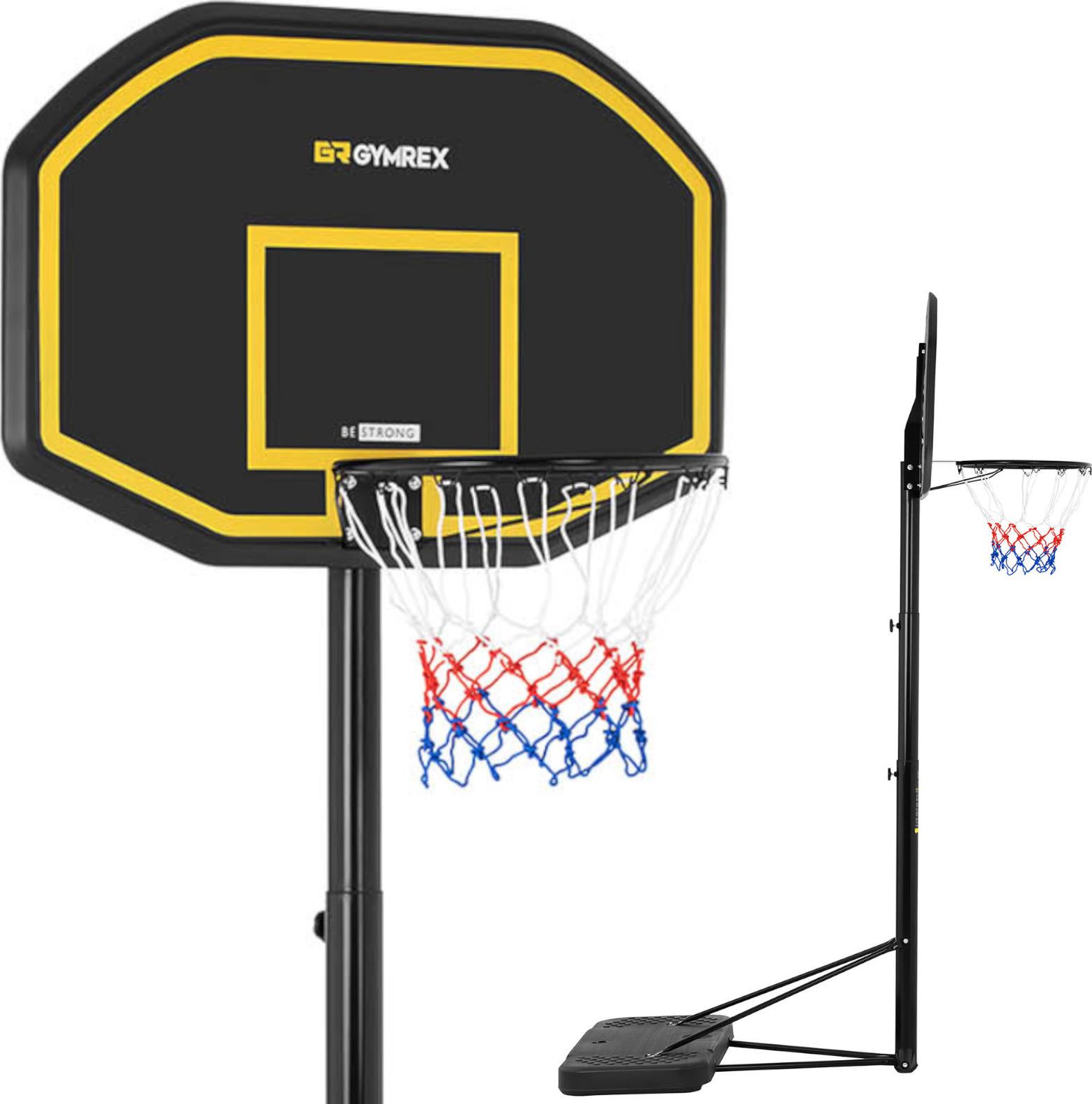 Gymrex Zestaw kosz do koszykówki mobilny regulowany na stojaku wys. 200-305 cm Zestaw kosz do koszykówki mobilny regulowany na stojaku wys. 200-305 cm