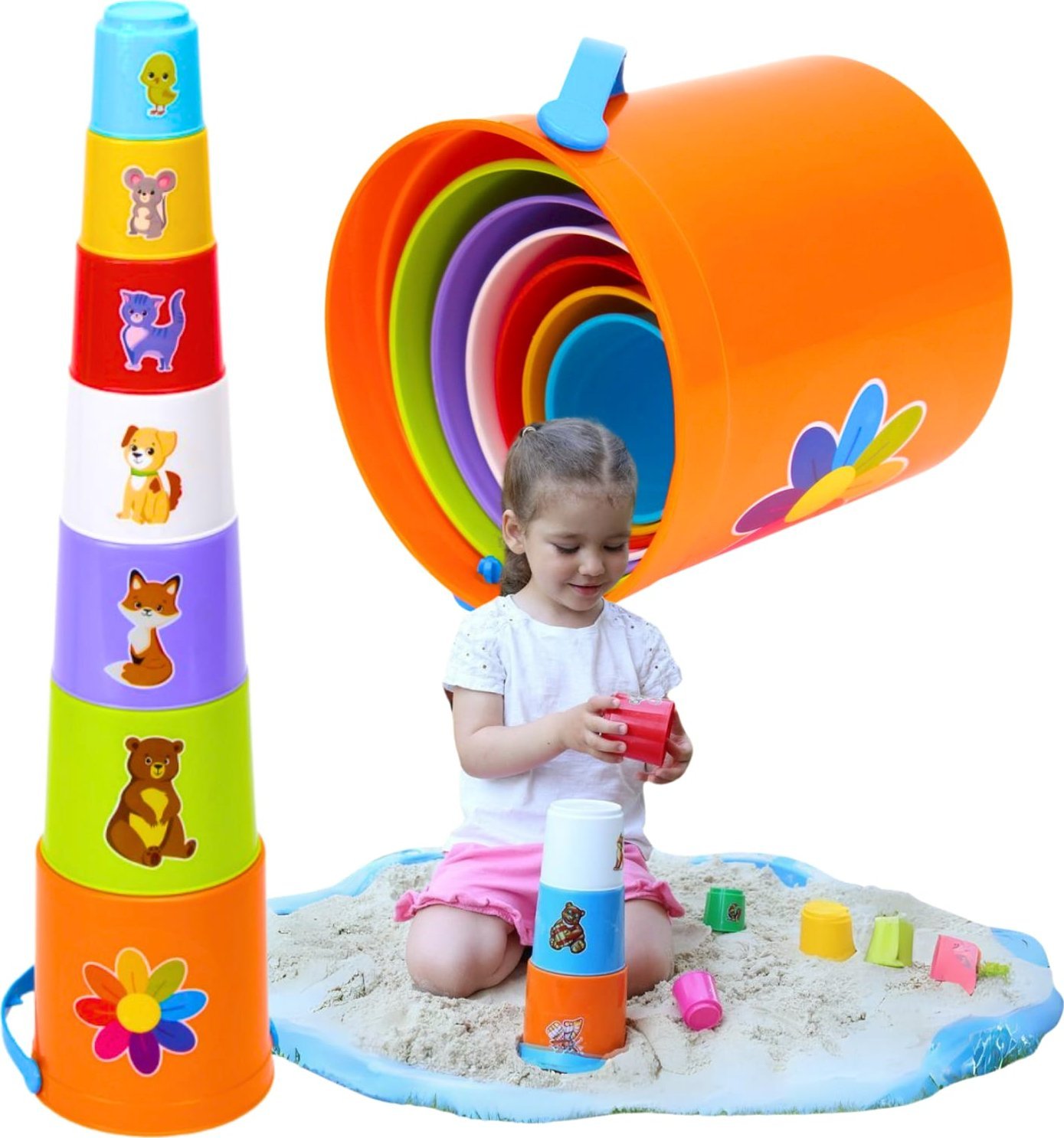 Technok PIRAMIDA ZE ZWIERZĄTKAMI DO PIASKU UKŁADANIE FOREMKI WIADERKO WIEŻA