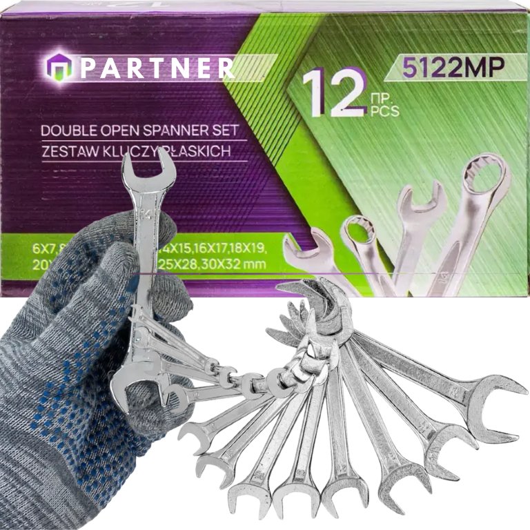 PARTNER Zestaw KLUCZY płaskich 8 ELEMENTÓW 6 - 22 mm