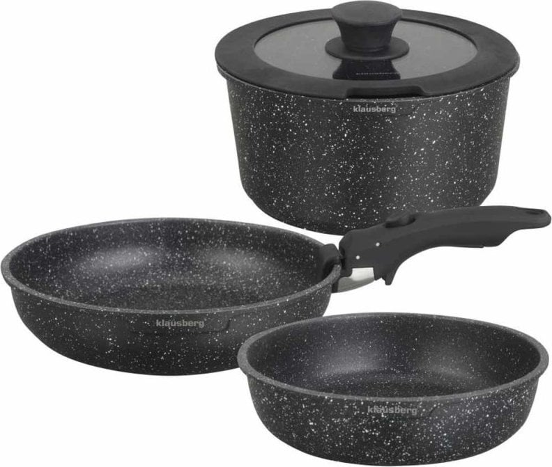Zestaw garnków z odpinaną rączka komplet 3 sztuk czarne marmurkowe Klausberg KB 7858