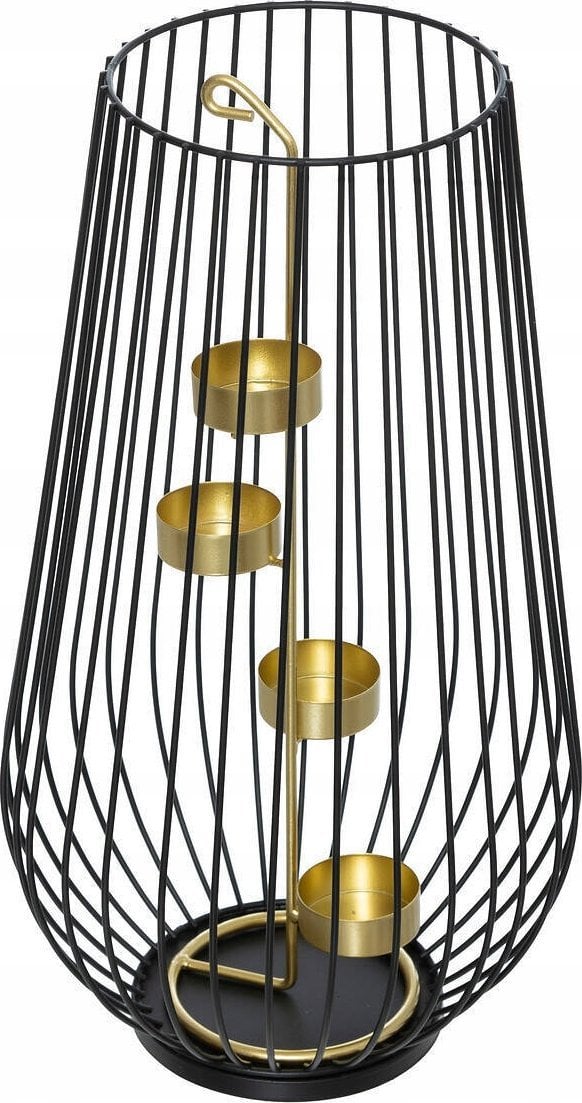 Atmosphera Metalowy świecznik ze złotym detalem, tealight, 45 cm