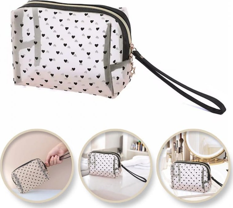 Kosmetyczka damska transparentna czarne serca 12cm x 18cm KS126