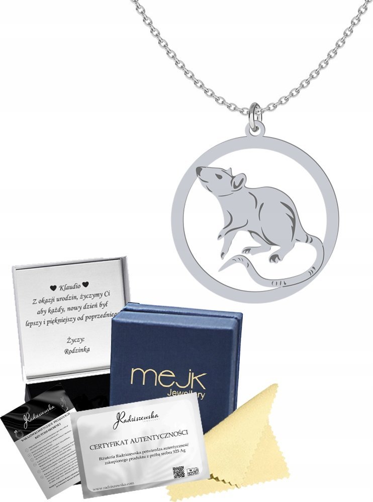 Radziszewska Jewellery Naszyjnik Srebrny SZCZUR Łańcuszek Prezent 925 Biżuteria GRAWER DEDYKACJA