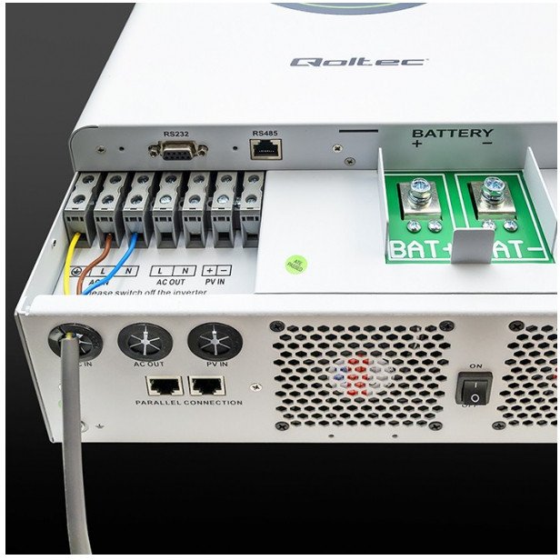 qoltec Modularny Hybrydowy Inwerter solarny Off-Grid 6.2kVA | 6.2kW | 120A | MPPT | 12 jednostek | BMS | Sinus | opcja Wi-Fi | Power Factor 1.0