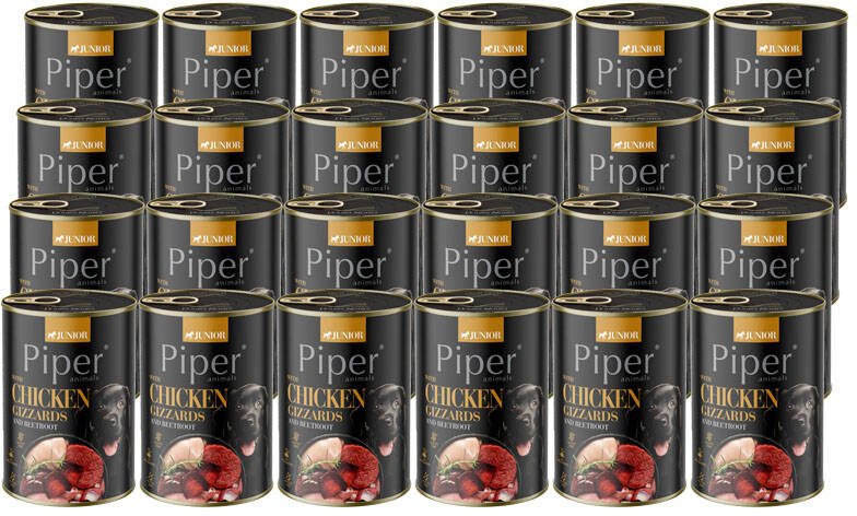 Piper Animals Junior Mokra karma dla psa z żołądkami z kurczaka i burakiem zestaw 24 x 400 g