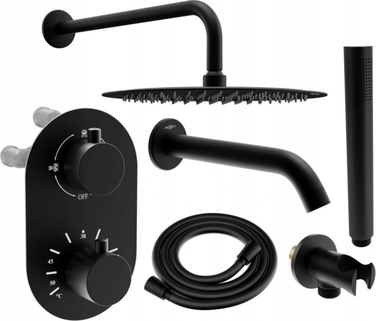 Zestaw prysznicowy Mexen Mexen Kai DR70 zestaw wannowo-prysznicowy podtynkowy z deszczownicą 25 cm, czarny - 77602DR70251-70