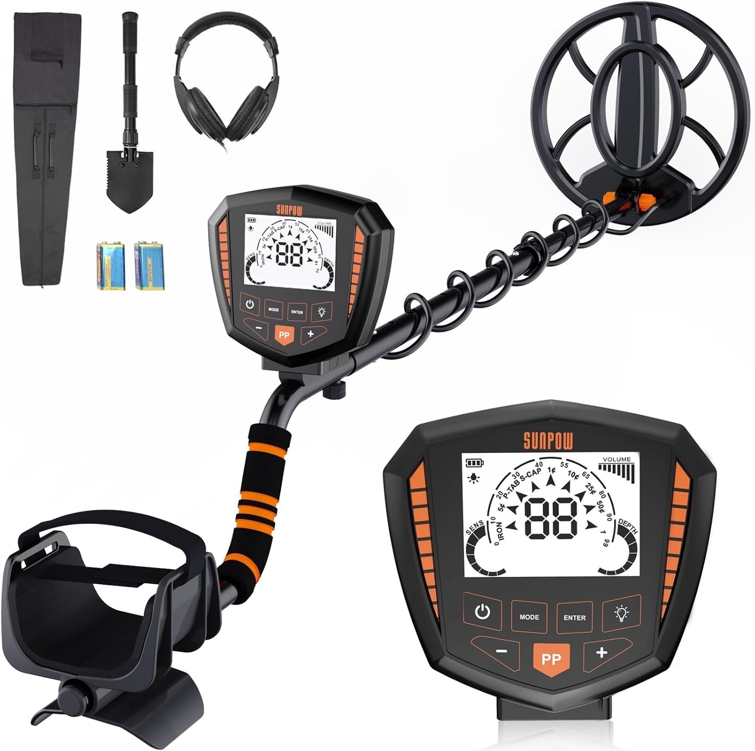 SUNPOW Wykrywacz Metali Głębokość 25cm IP68 9 Rodzajów Metali 5 Trybów