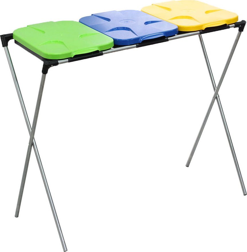 Kosz na śmieci Pako Stojak do segregacji odpadów (3-stanowiskowy) żółty, zielony, niebieski - DREWMET