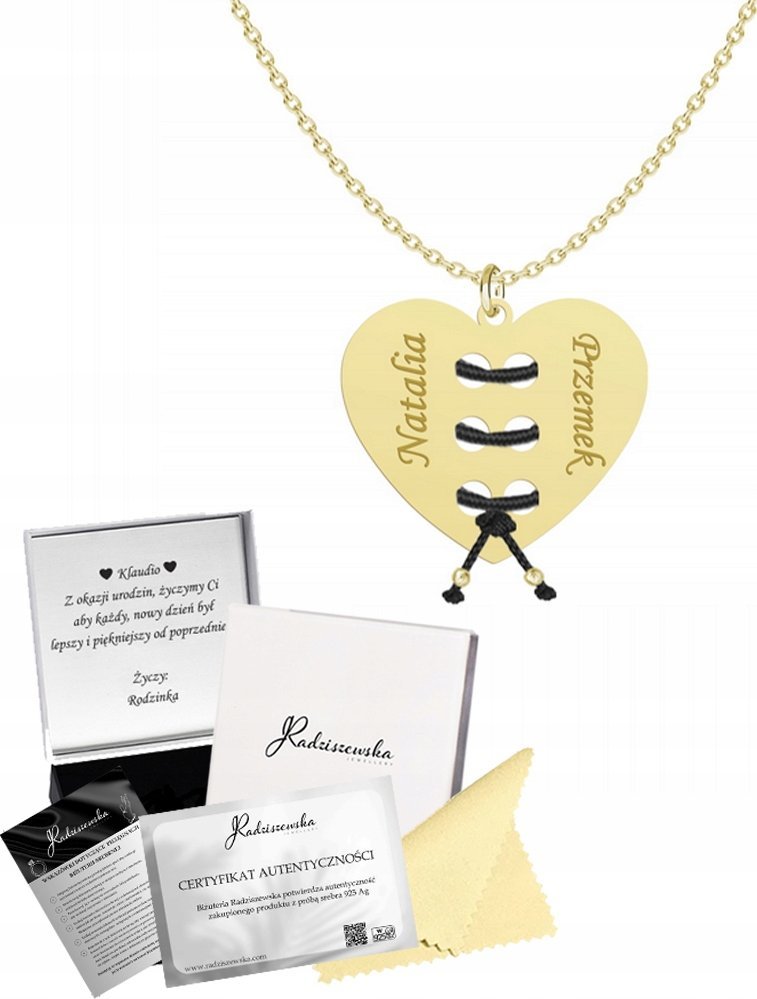Radziszewska Jewellery Naszyjnik Złoty Serce Wiązane Imiona 925 Prezent Dzień Mamy GRAWER GRATIS