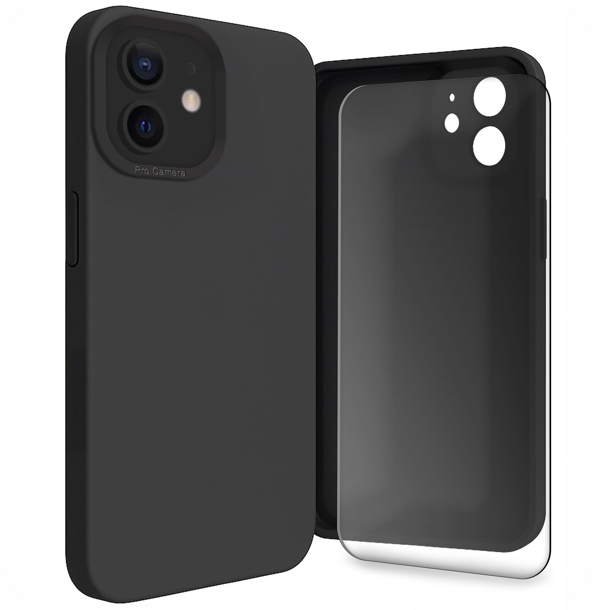Etui do Apple iPhone 12 Pro (Do Magsafe, Osłona Kamery, Czarne) Szkło 9H