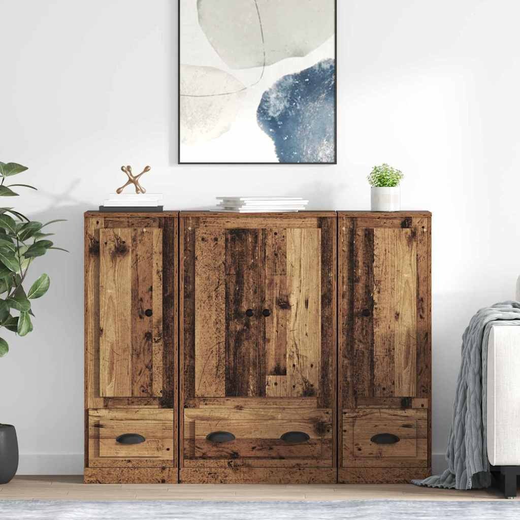 vidaXL Highboard z szufladą 3 pcs Stare drewno Materiał z drewna pochodnego