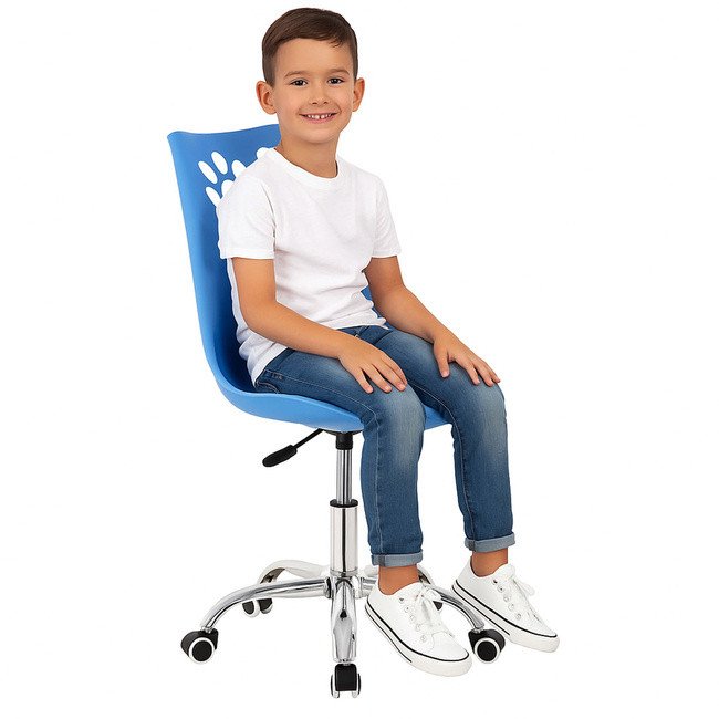 Fotel dziecięcy do biurka, obrotowe krzesło na kółkach regulowane dla dzieci do nauki, niebieskie UNIWERSALNY