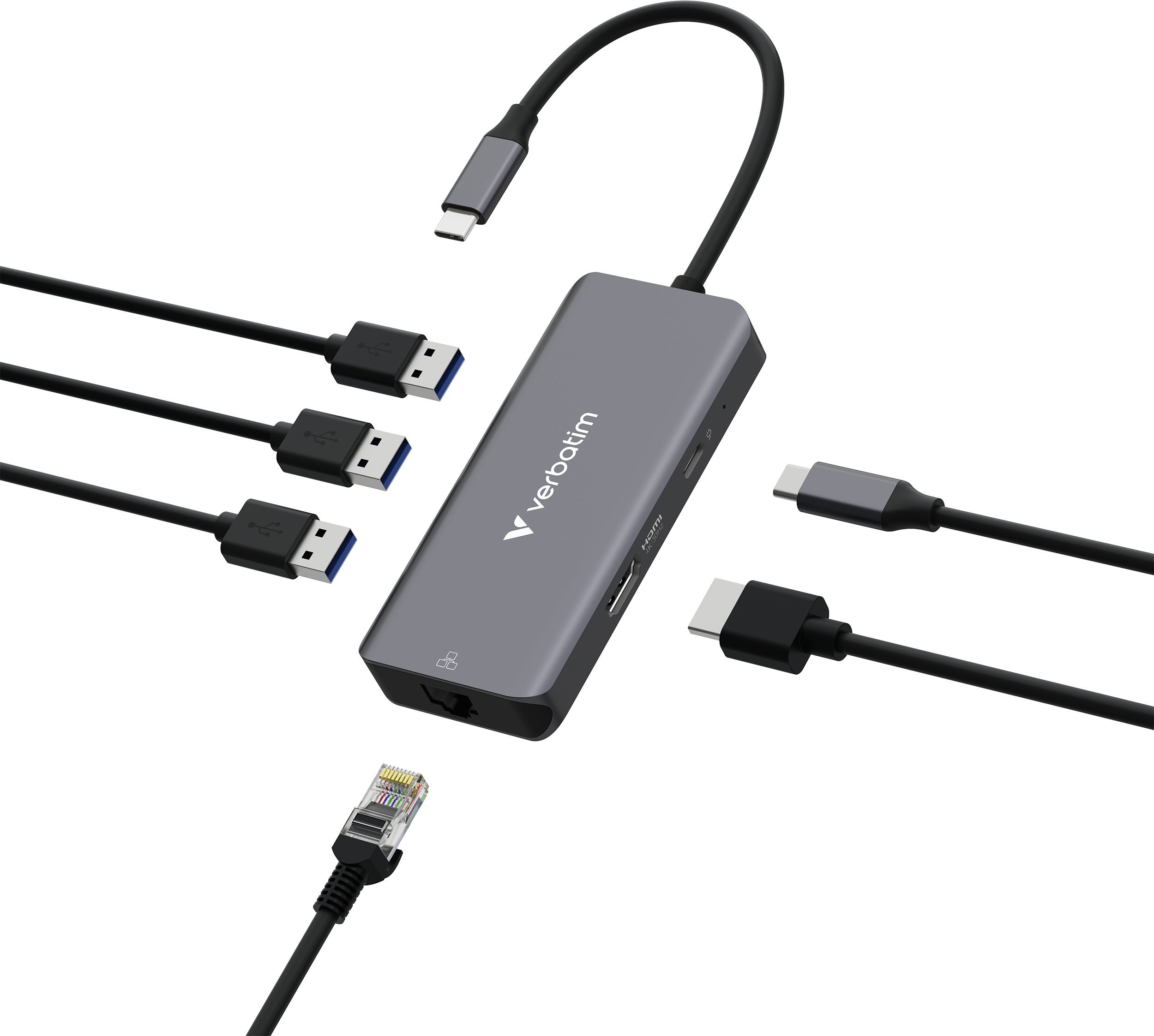 Hub USB Verbatim Multi Port Essentials USB-C PD, 3xUSB-A 3.0, HDMI, RJ-45