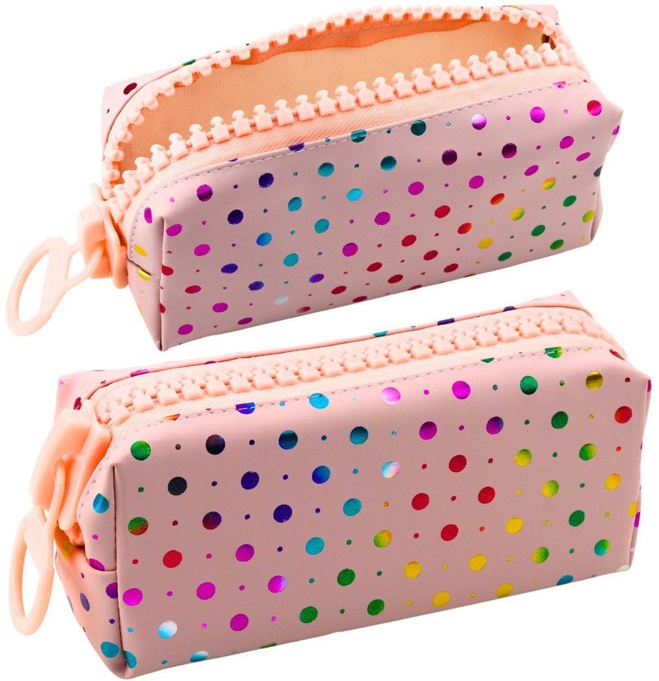 Piórnik Szkolny Organizer W Kolorowe Kropki Duży Suwak Różowy 21x8cm LEAN Toys