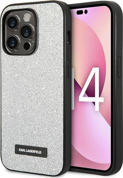 Karl Lagerfeld Etui Karl Lagerfeld do iPhone 14 Pro 6,1" hardcase srebrny/silver Glitter Plaque Logo