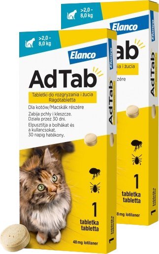 Elanco ELANCO 2xAdTab 48mg tabletka na pchły i kleszcze dla kotów >2-8 kg