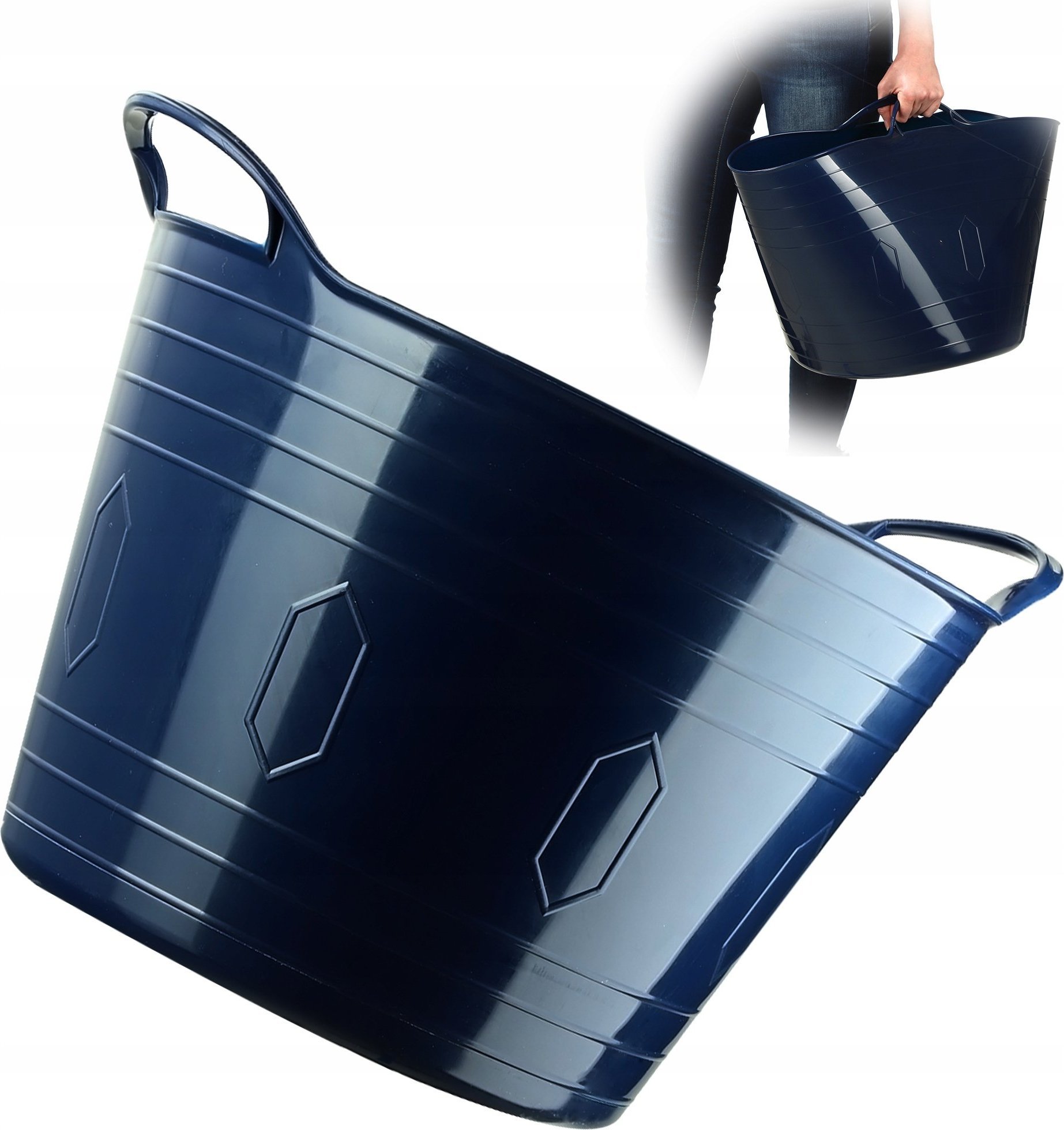 Kosz na pranie Kadax KADAX Kosz Plastikowy Na Pranie Uniwersalny 42L Kwadratowy Uchwyty Granat