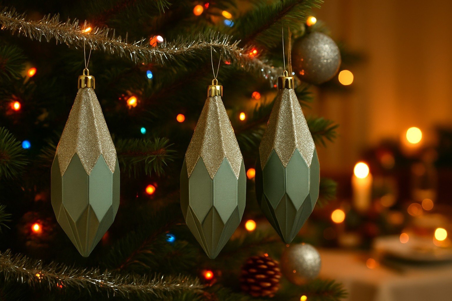 Ewax Komplet 3 bombek plastikowych Diamenty zielone 13,5 cm 3524